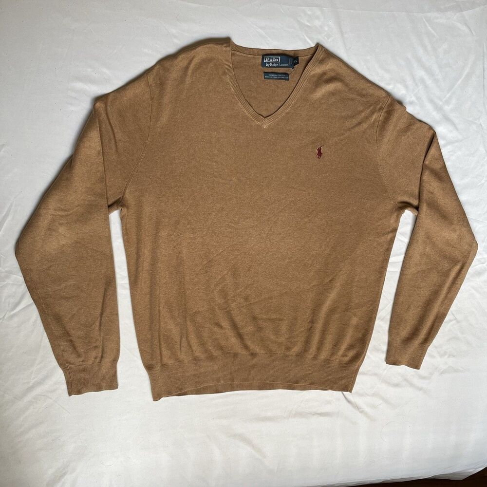 Polo Ralph Lauren Mens XL V-Neck Pullover Sweater Knit Pima Cotton